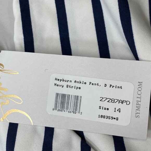 Sympli Women's Hepburn Cropped Pants Navy/White Striped Size 14 – Pull-On - Picture 3 of 6